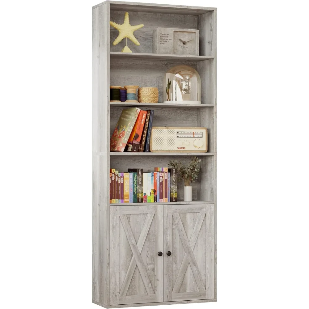 

Industrial Bookshelves and Bookcases with Doors Floor Standing 6 Shelf Display Storage Shelves 70 in Tall Bookcase