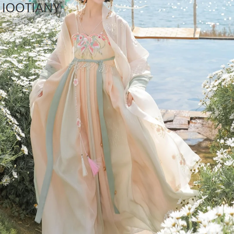 Traditional Women's Princess Embroidery Tang Dynasty Hanfu Dress Fairy Ancient Costume Chinese Style Retro Stage Dance Dress New