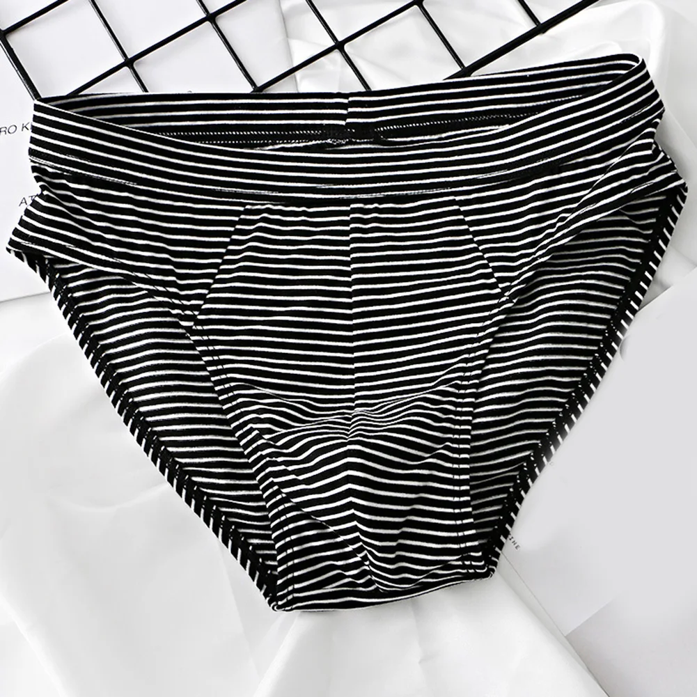 

Men\\'s Daily Underwear Briefs Cotton Stripe Shorts Panties Pouch Lingerie Black/White/Khaki/Navy Blue/Blue L 3XL