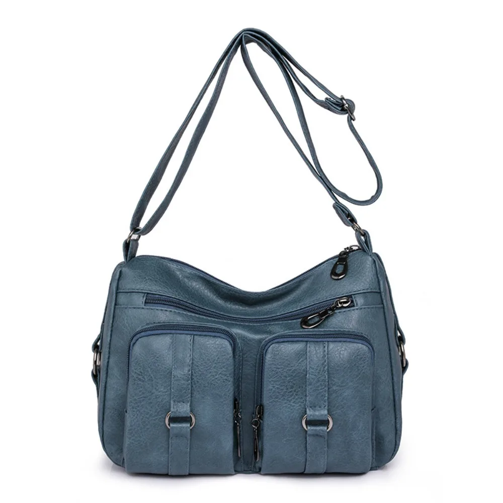 

Vintage Lightweight Soft Leather Bag Zippered Multi Pocket Ladies' Handbag Crossbody Shoulder Bags for Women