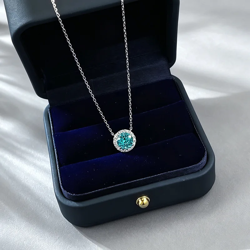 MINWEEN 1ct Lab Paraiba Necklace With 925 Sterling Silver For Women Round Classic Versatile Jewelry