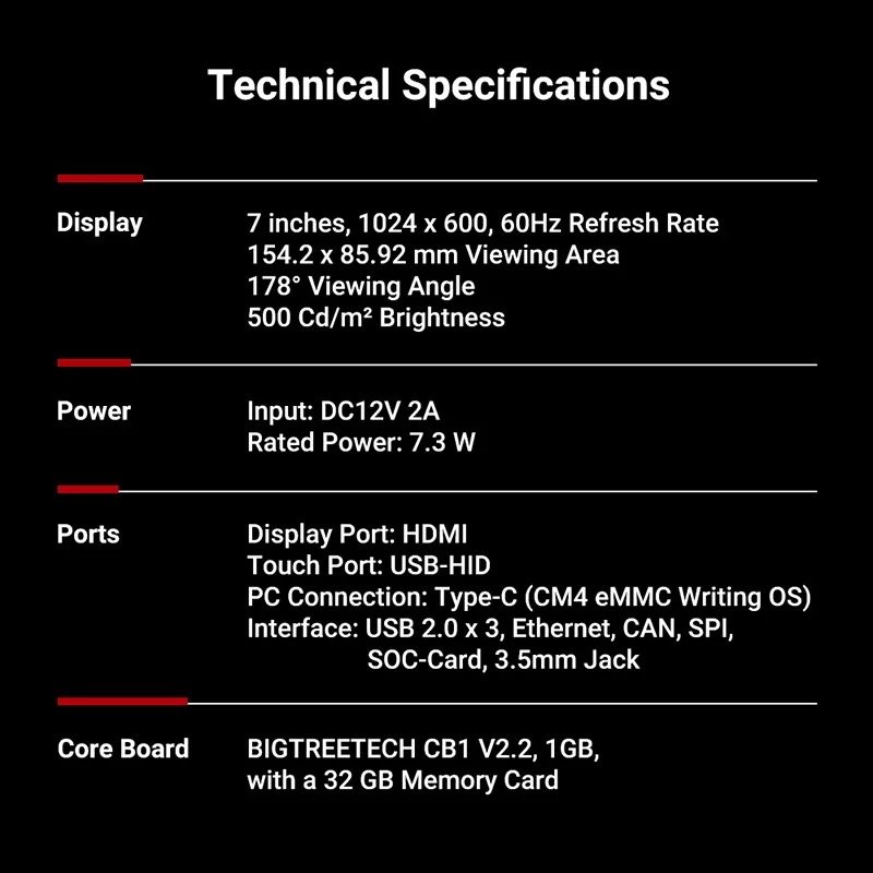 BIGTREETECH Pad 7 Inch IPS Touch Screen Klipper 1024*600 60Hz Display with CB1 32GB TF Card for CM4 DIY Voron Ender 3 3D Printer