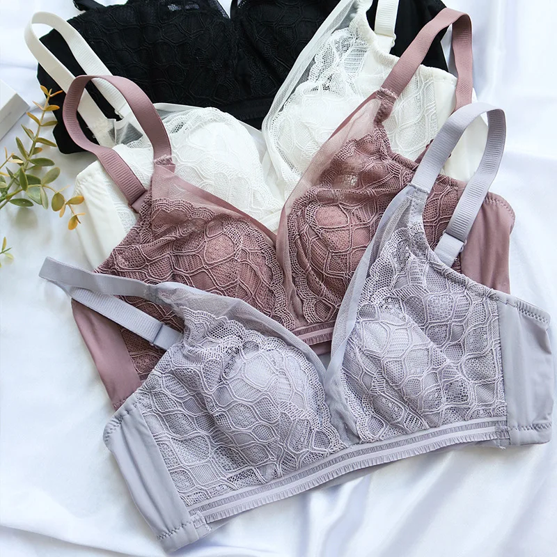 

Sexy No Tight Steel Ring Bras Ultra-Thin Push Up Gathered Small Lingerie Comfortable Mulberry Silk Underwear for Daily Wear