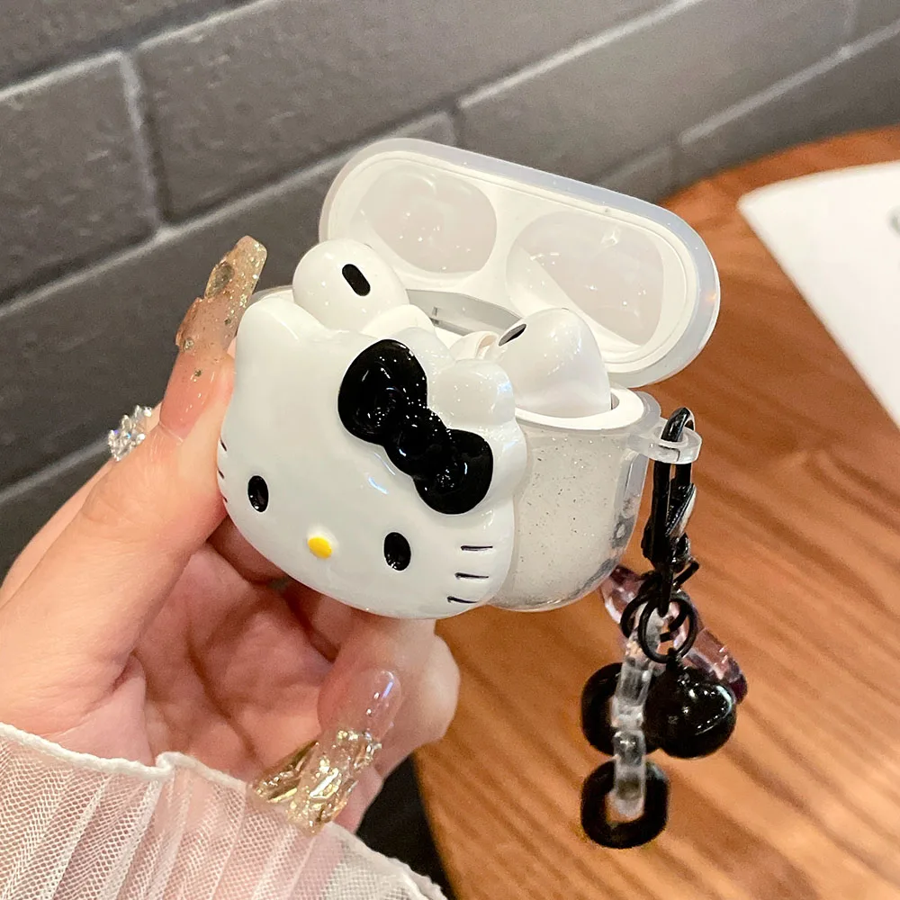 Korea Cartoon Cute Black Cat Transparent Shiny Earphone Case For AirPods 1 2 3 Pro 2 Soft Cover With Decorated Couple Protection