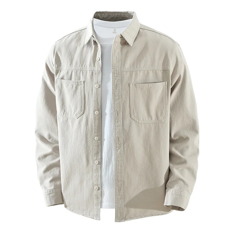 Japanese Fashion Long Sleeves Cargo Shirt Men Streetwear Double Pocket Top 100%Cotton Button Up Shirt Men Casual Shirts 2026 New
