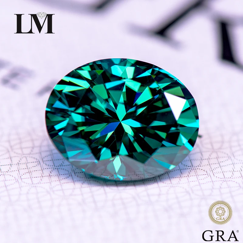 

Moissanite Gemstone Primary Color Emerald Green Oval Cut Lab Grown Diamond for Charms Women Jewelry Making with GRA Certificate