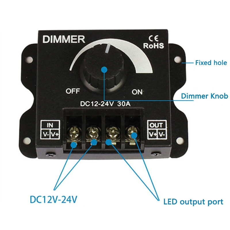 Dimmer DC 12V 24V LED Dimmer Switch 8A/30A Regulator Adjustable Controller For LED Strip Light Light Modulator Lamp