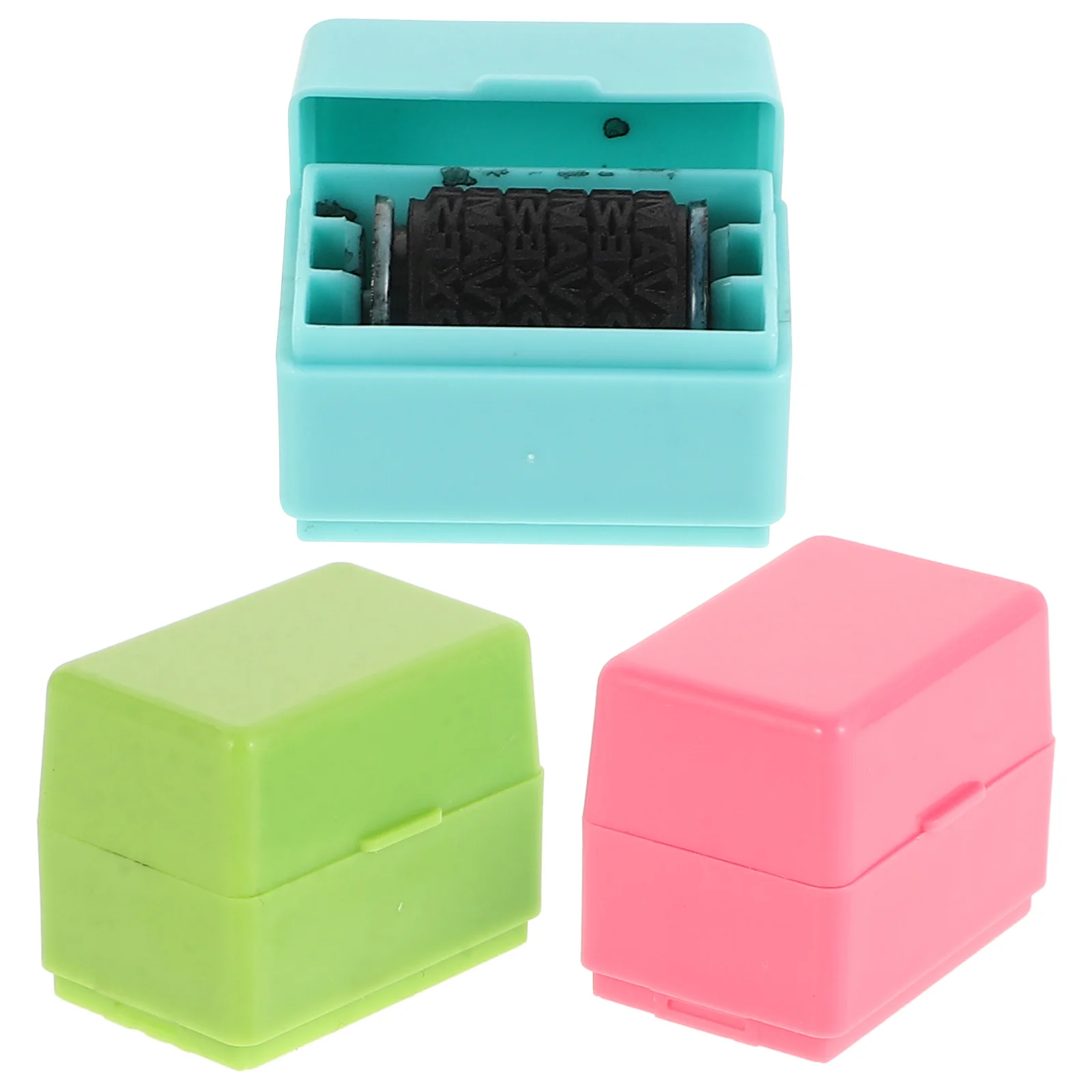 3pcs Professional Mini Roller Stamp Self Inking Stamp Privacy Protection Messy Code Security for Office (Random Mixed Color)