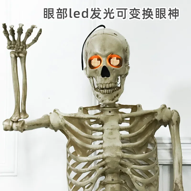 Halloween Glowing LED Hanging Chamber Horror Haunted House Props Simulation Bar Scary Skull Ornament Skeleton