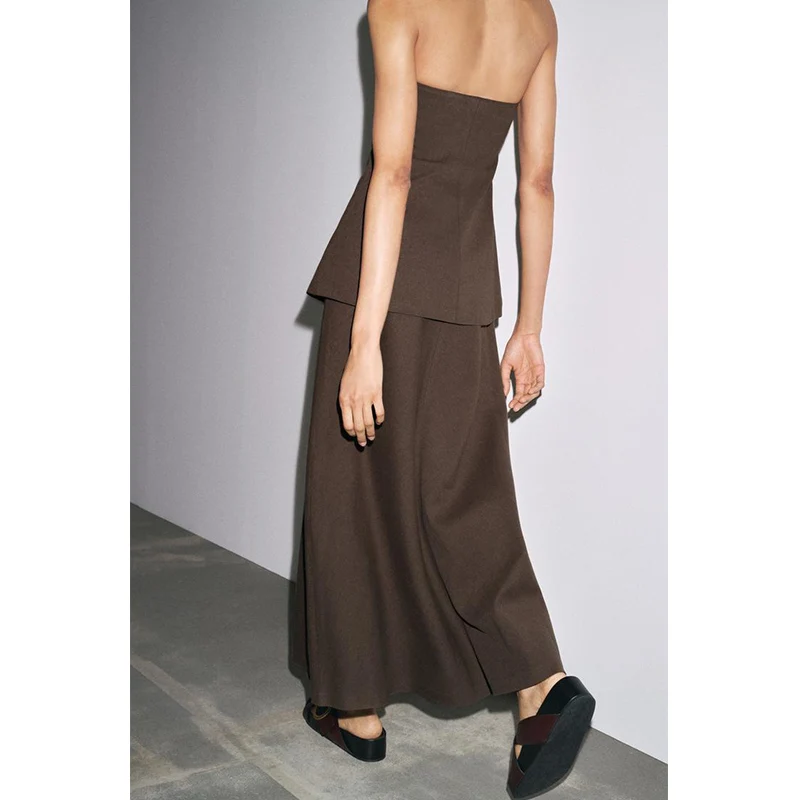 กระโปรงทรงเอเอวสูงผ้าลินินผสมลำลองสำหรับผู้หญิงใหม่ประจำฤดูร้อน