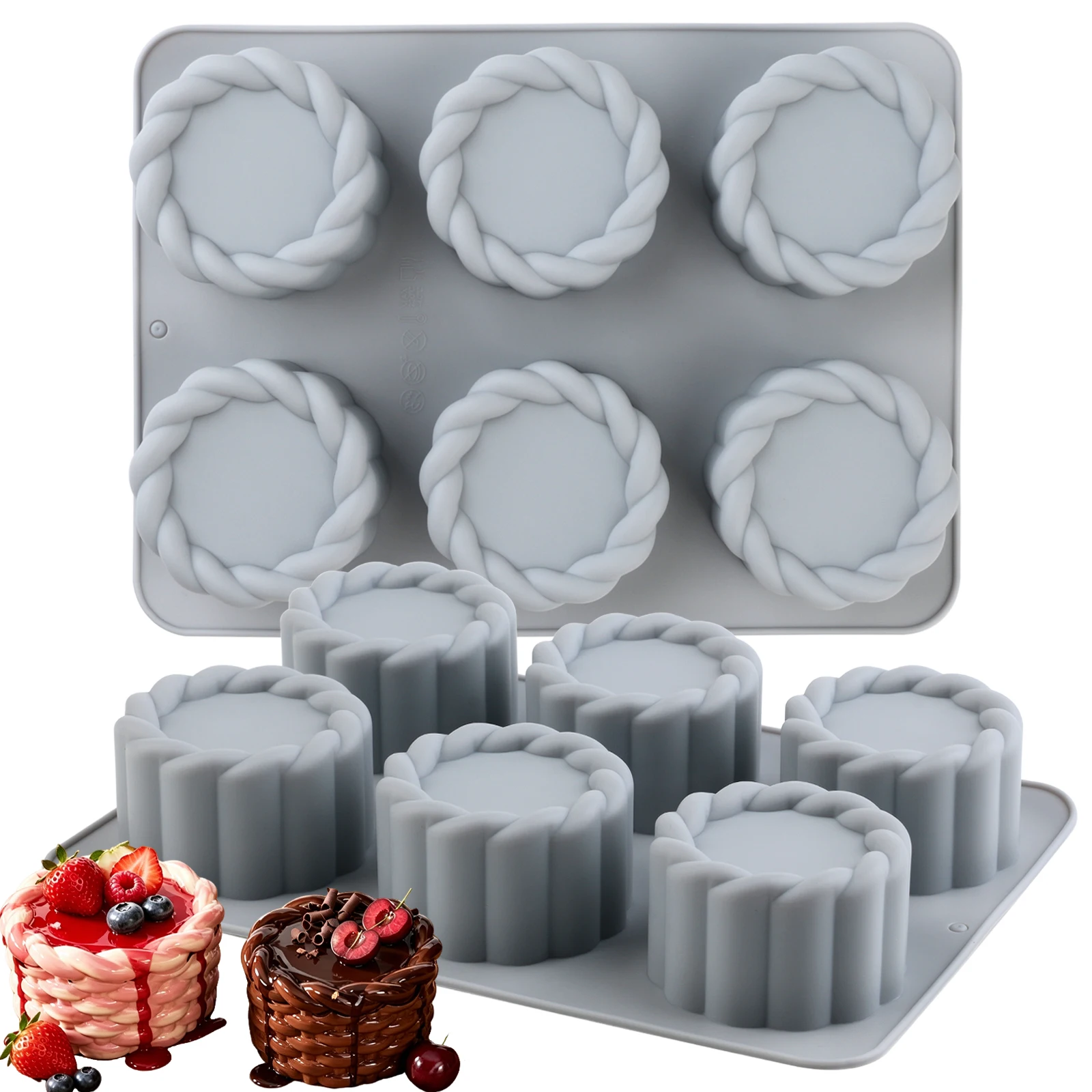 1pc Large Silicone Flower Basket Mousse Cake Mold with Ruffle Edge Round Design for Baking Cakes Making Desserts Mousse Pudding