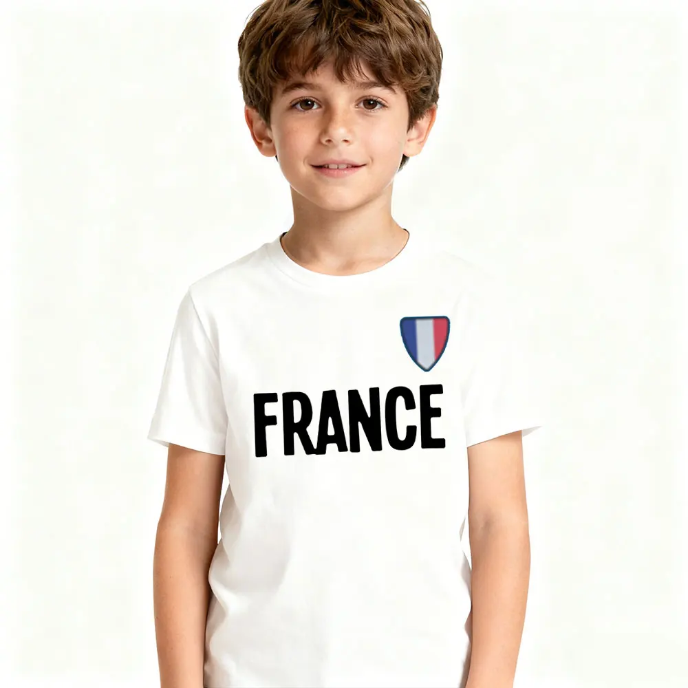 FRANCE Letters Printed T-Shirt Flag Chest Badge Kids Tshirt Boys and Girls Casual Daily Life Tee French Children Cotton Tops