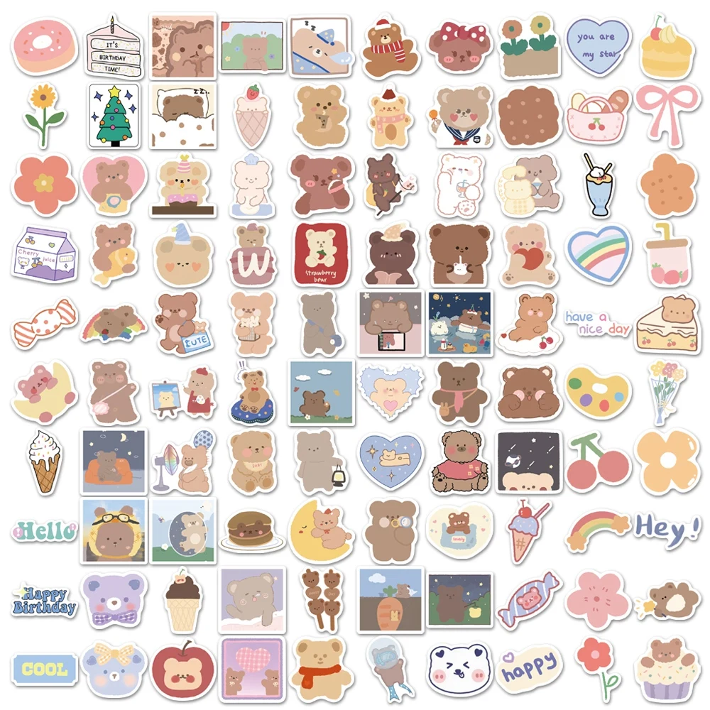 102PCS Playful Bear Cute Decorative Stickers Scrapbooking Stick Label Diary Journal Stickers Stationery Album Stickers Kids Toys