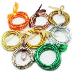 Glitter Filled Jelly Silicone Bowknot Bangle A Set Of 5pcs For Women Girls Mother's Day Buddhist Bracelet Gift