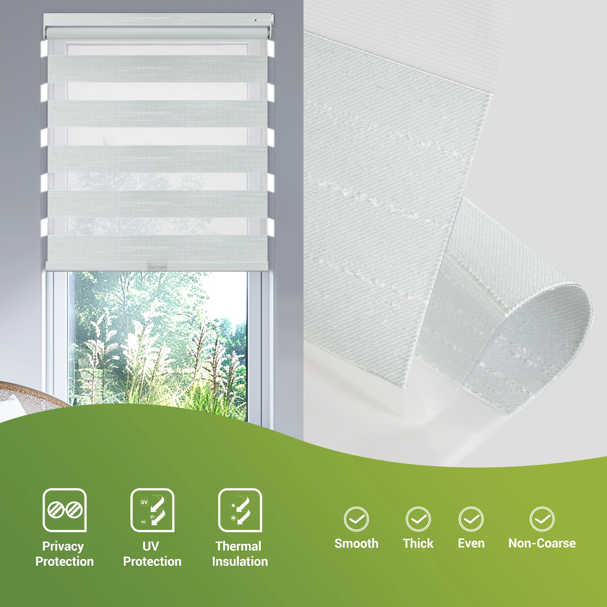 No Drill Window Blinds Dual Layer Blinds Blackout Light Filtering Linen Roller Shades for Window Home Hotel