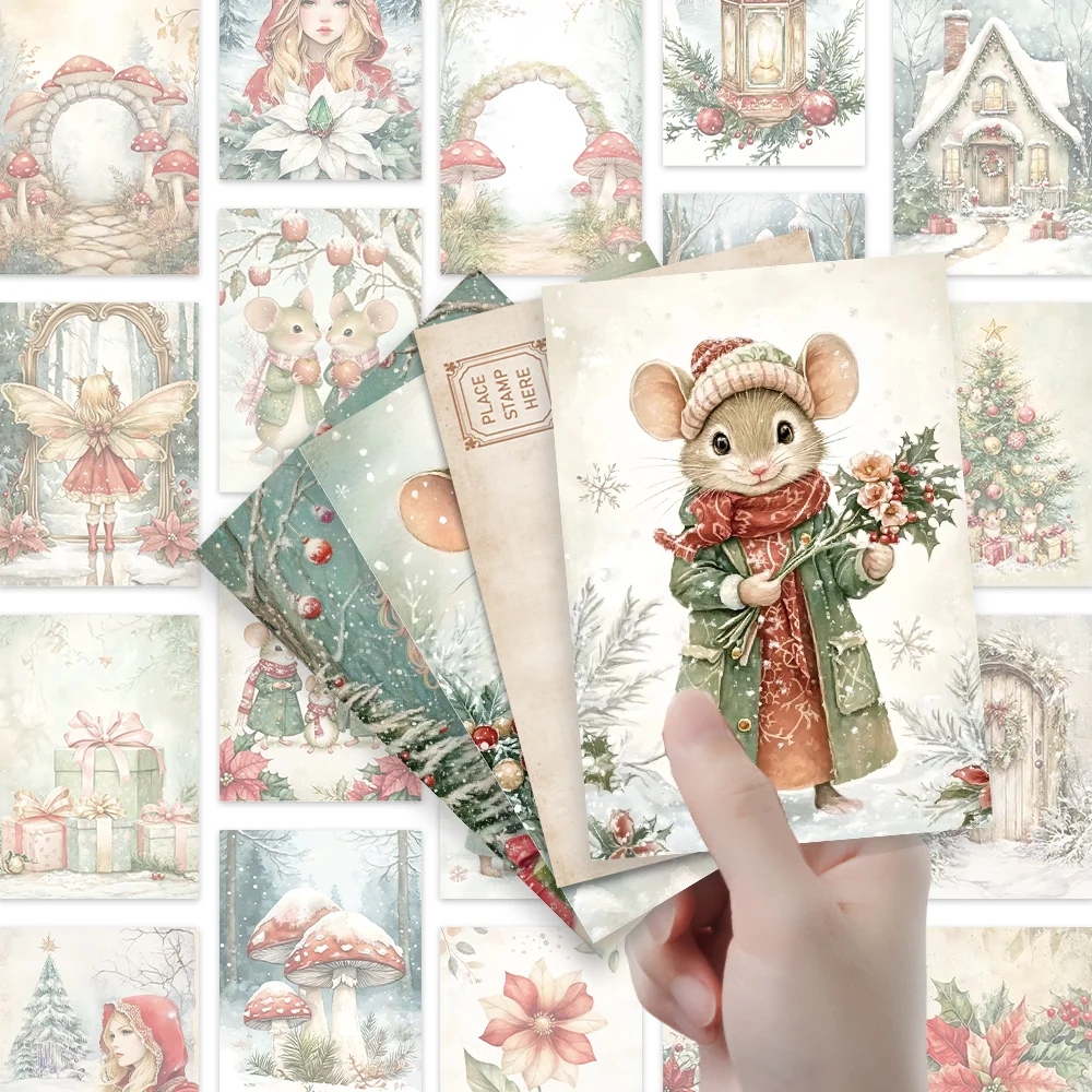 32-teiliges Weihnachtspostkarten-Set, verschneite Szene und gemütliches Kabinendesign, hochwertiger dicker Karton, perfektes Weihnachtsgeschenk für Studenten – Detail 3