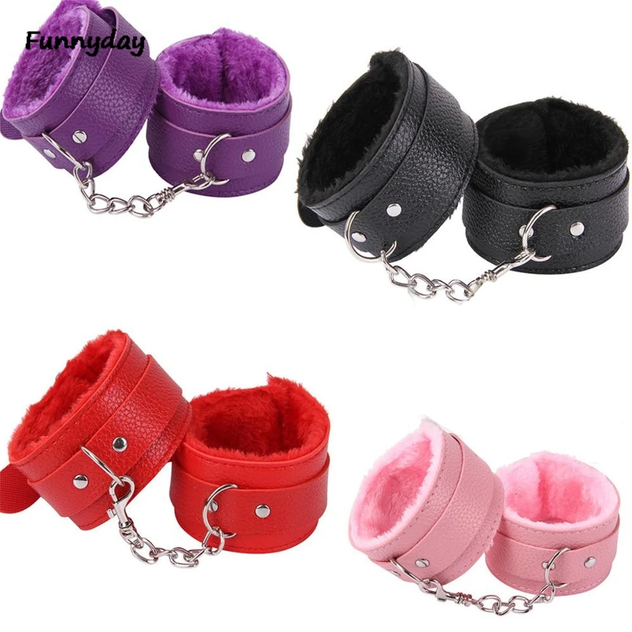 PU Leather Plush Handcuffs Ankle Cuff Restraints Bondage BDSM Adjustable Sex Toys For Couples Exotic Accessories Sex Shop