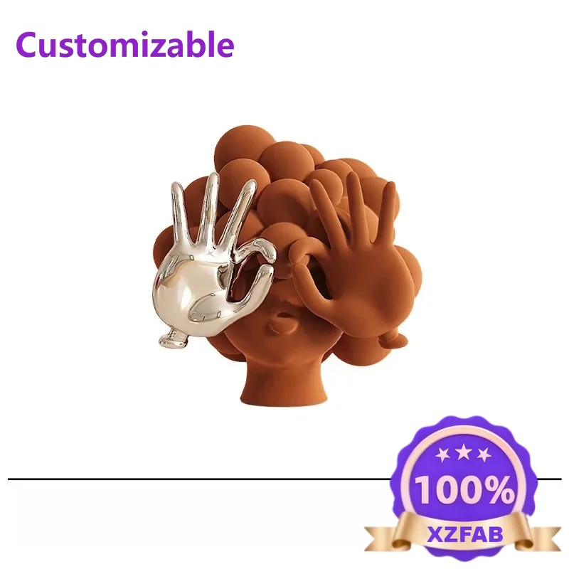 Factory Direct 2026 Modern Art Abstract Face Shape Flocking Ornament Face Mask Ok Bier Resin Flocking Handicraft Customization