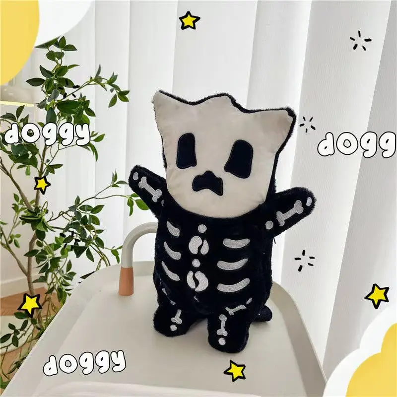 36CM Novelty Cute Explosive Black Little Devil Skeleton Cat Plush Versatile Exquisite Backpack Halloween Kids Gift Christmas