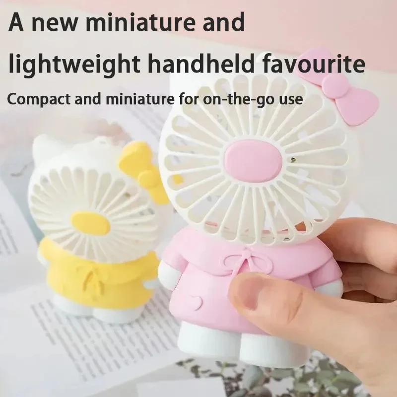 Hello Kitty Handheld Small Fan Mini SUB Portable Charge Handheld Desktop Small Fan Silent Strong Wind Student Kids Toys Gift