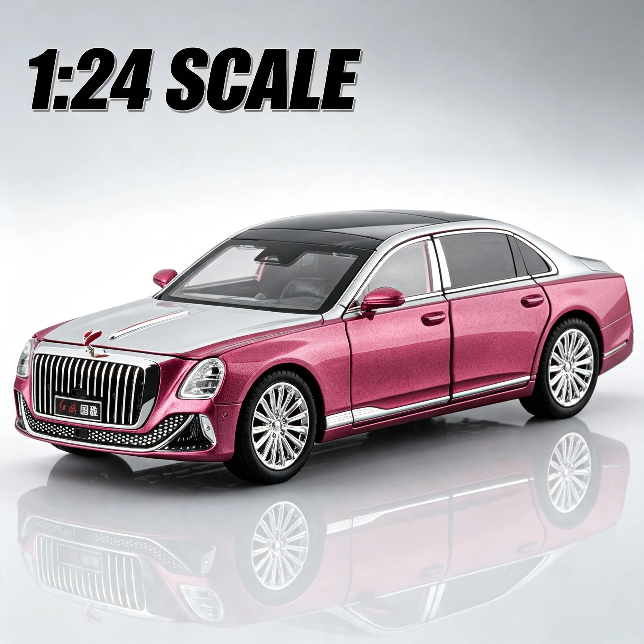 Metal die-cast Hongqi Guoya car model 1/24 simulated sound and light car collectible toy ornaments holiday gift