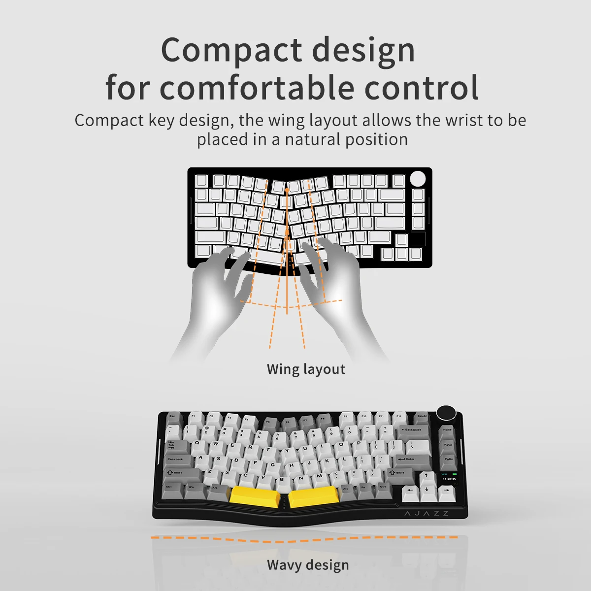 AJAZZ AKS075 75% Mechanical Keyboard Alice Ergonomic Wireless Bluetooth Gaming Keyboard Hot Swap TFT Display RGB 5000mAh Gasket