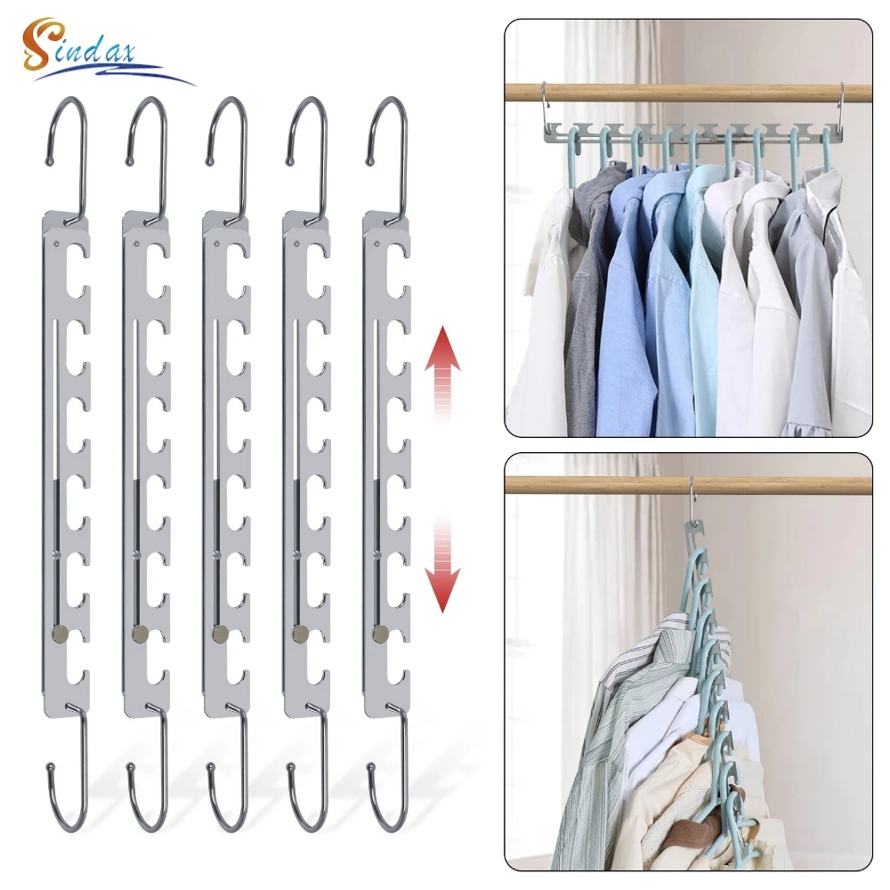 Metal Clothes Rack 9 Hole Adjustable Magic Clothes Hangers Space Saving Drying Rack Multi-functional Wardrobe Storage Organize