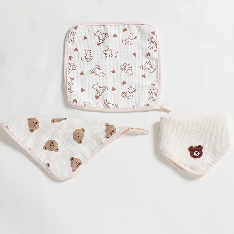 New Dual-use Baby Bib Handkerchief Newborn  Saliva Towel Triangle Feeding Cotton Burp Cloths Kerchief Baby Cartoon Bear Bandana