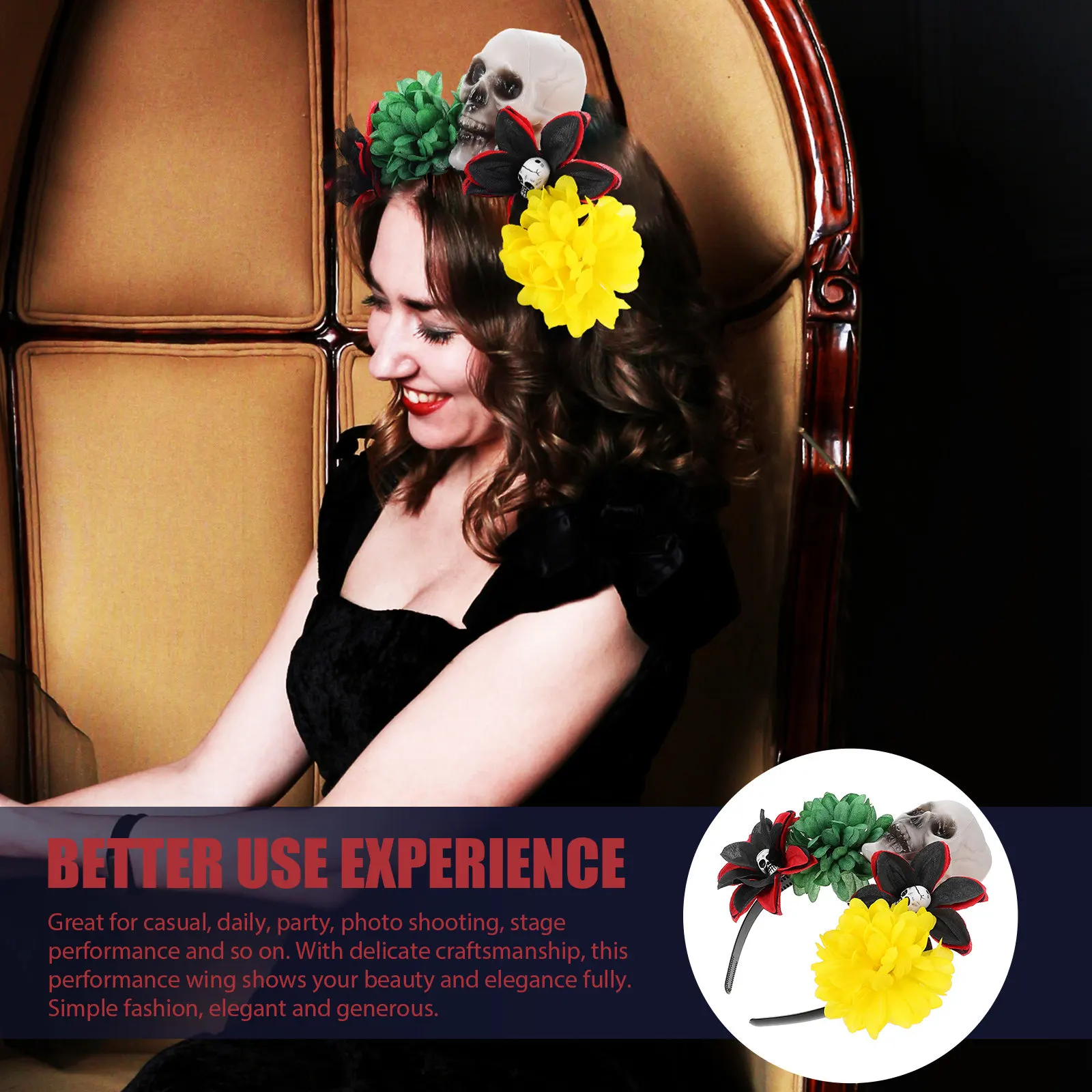 

Cloth Rose Flower Hair Band Halloween Headdress Festival Headpiece for Women Party Cosplay Photo Props