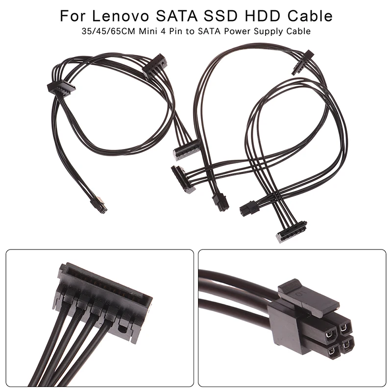 **1Pc 35/45/65CM Mini 4 Pin to SATA Power Supply Cable For  Main Board Interface SATA SSD HDD Cable