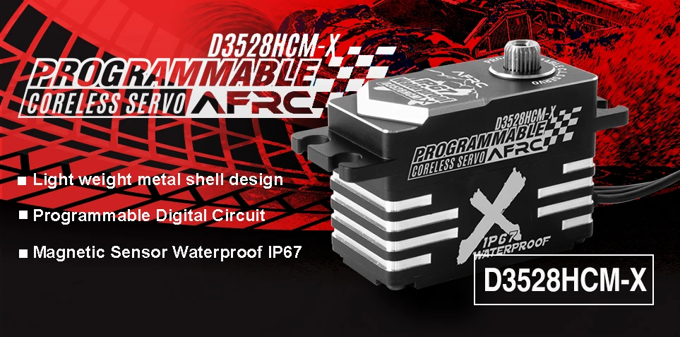 AFRC D3528HCM-X Programmierbares Metall-Servo, flaches Design, IP67 wasserdicht, für YOKOMO HSP Drift RC-Auto, Boot, Flugzeug, Zubehör – Detail 1