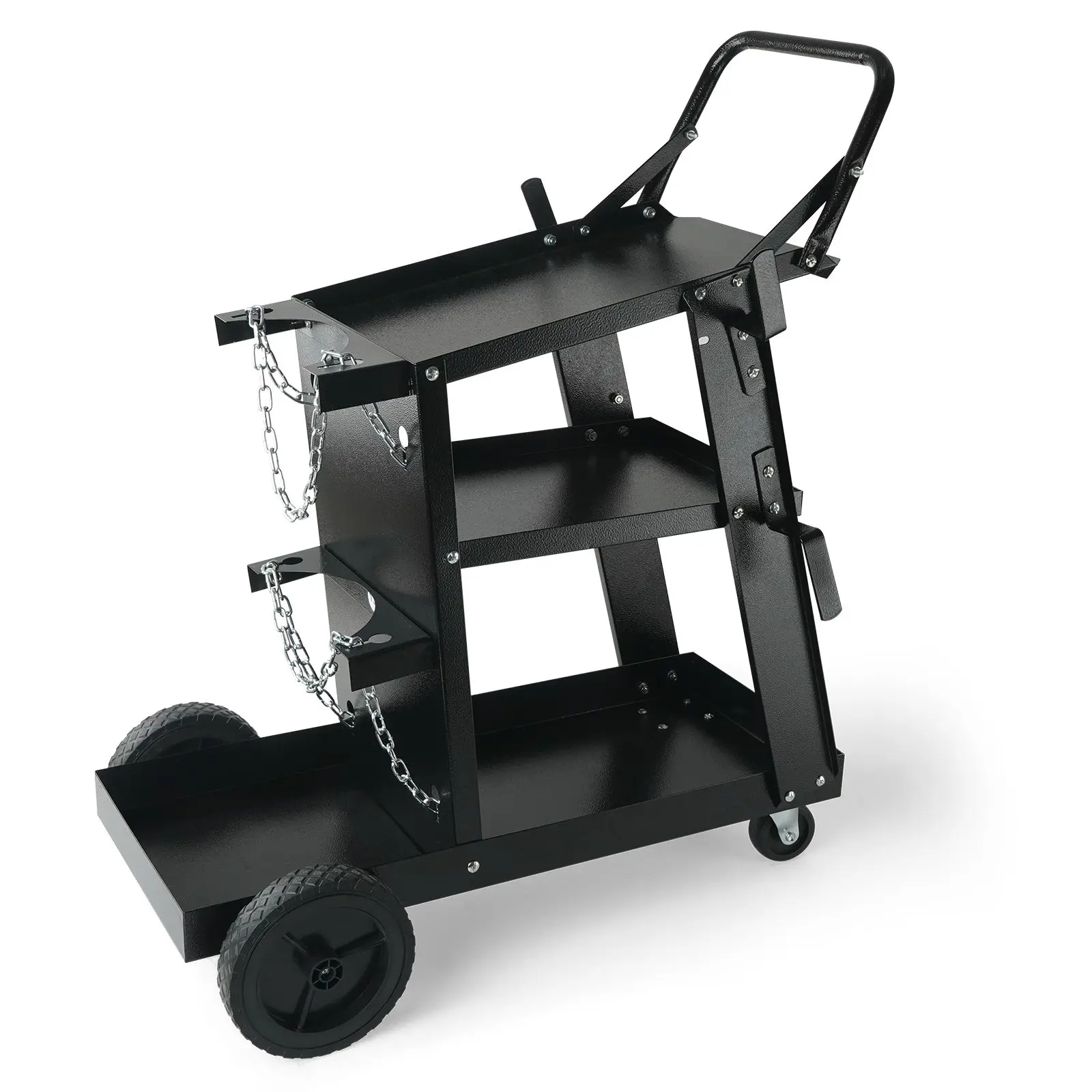 Welding Cart, 3-Tier Welder Heavy Duty with 400 Lbs Weight Capacity, 360° Swivel Wheels, Tank Storage Safety Chains, Rolling MIG