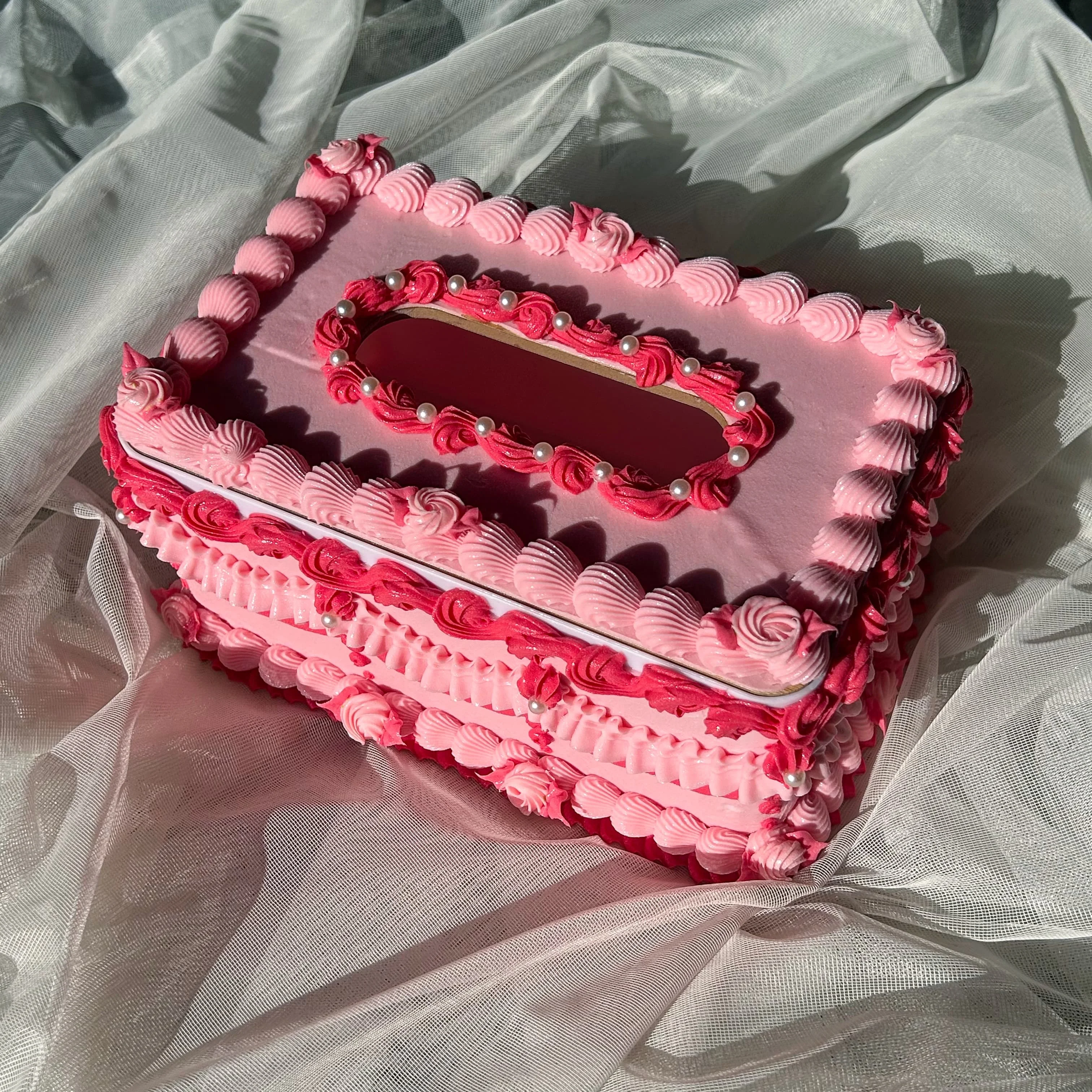 Handmade Decoden Cream Cake Tissue Box Cover - Kawaii Luxury Pearl Napkin Holder for Desktop Decor, Creative Gift
