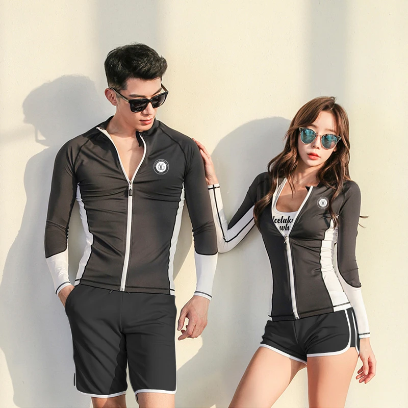 Korean Women Men's Rashguard Couples Spilt Sports Swimwear 2023 NEW Long Sleeve Girl Boy Family Conservative Surfing Swimwear