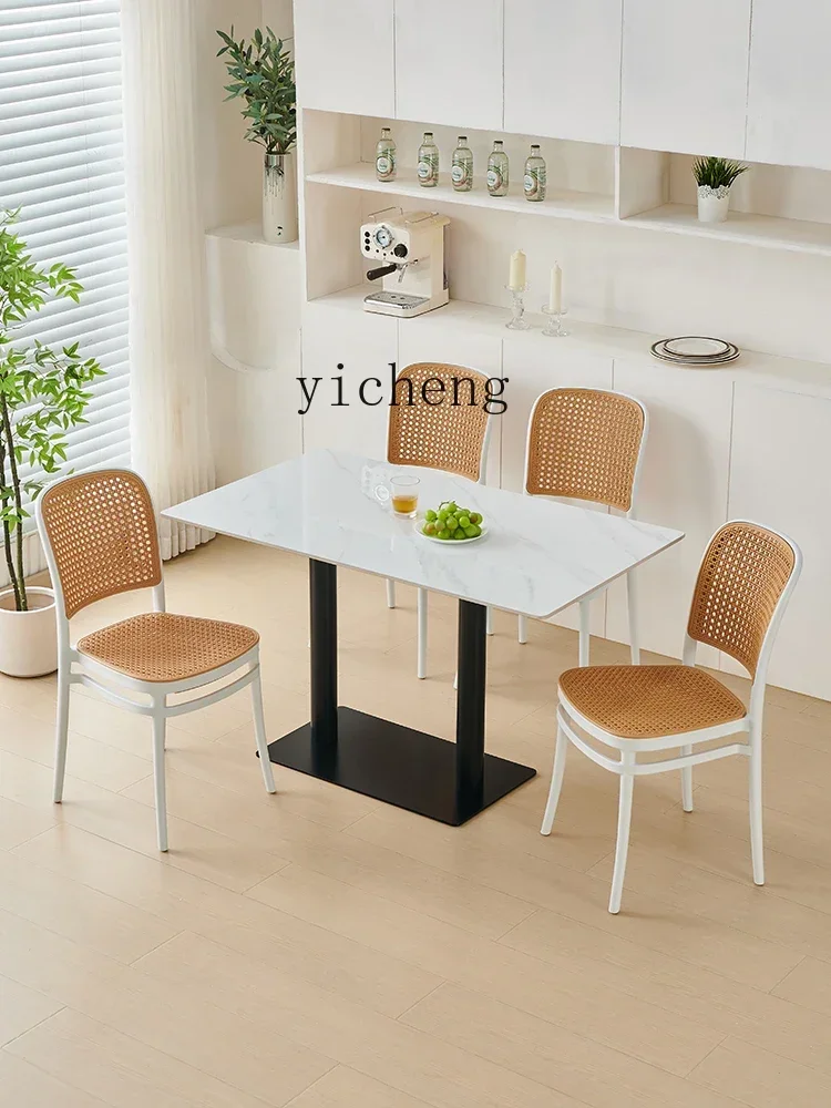 Staff Canteen Snack Fast Food Milk Tea Shop Stone Plate Tables and Chairs Commercial Restaurant Dining Tables and Chairs