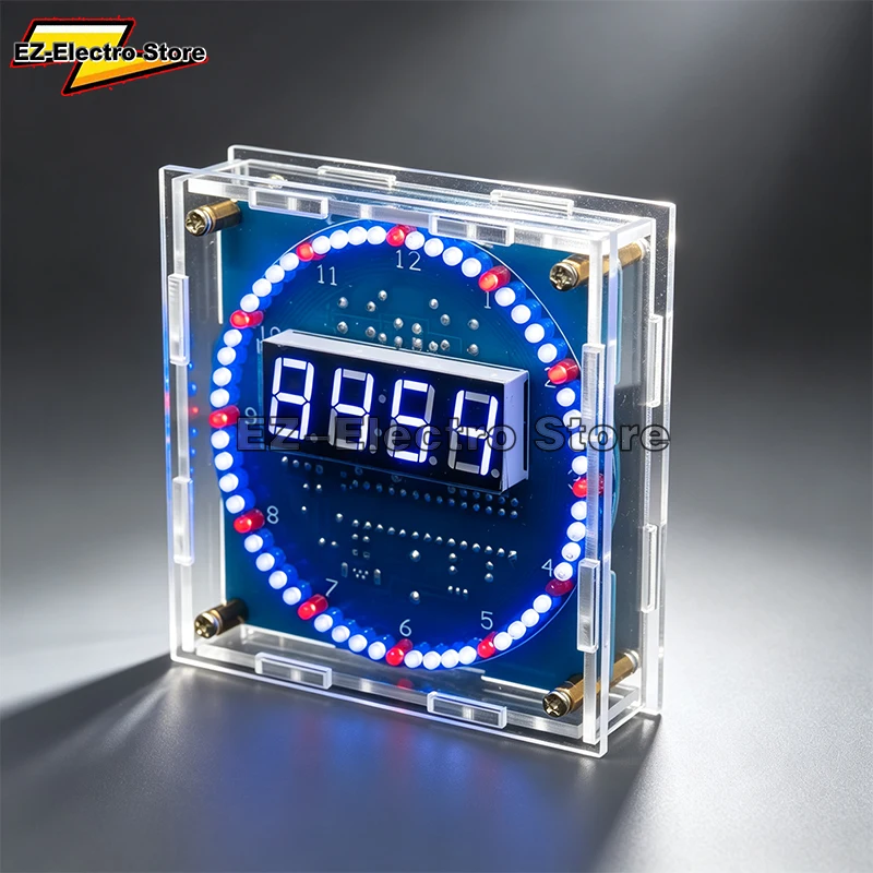 DIY Rotating LED Clock Kit Spare Parts,Light‑Control Temp Display DS1302 C8051 MCU 5V Soldering Learning Project