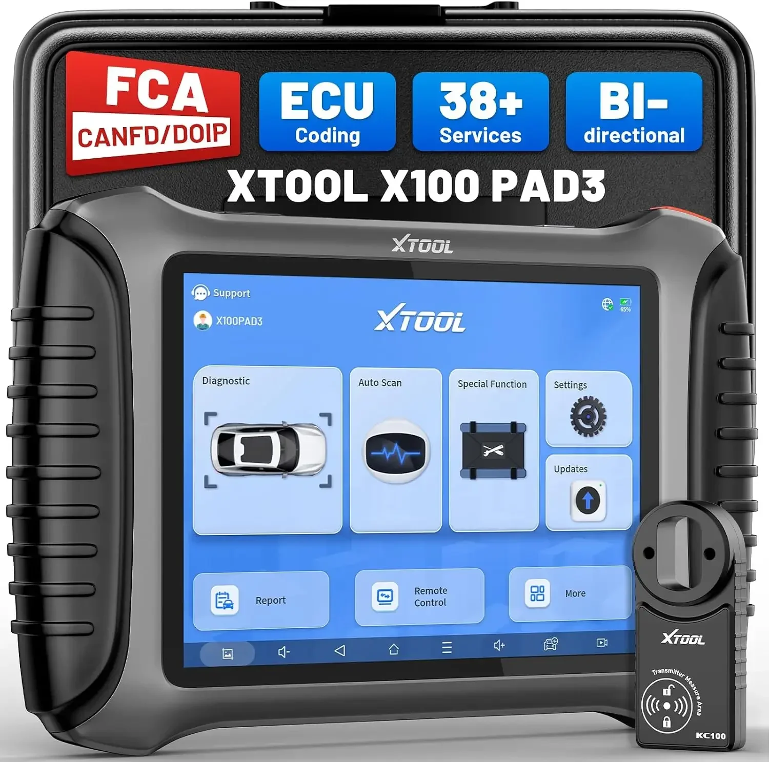 XTOOL X100 PAD3 ECU Coding & Programmer Tool with KC100+EEPROM Adapter Kit | Bidirectional OBD2 Scanner with AI-Assisted, All System Car Scanner with FCA AutoAuth, 38+ Resets, CAN FD & DOIP, 2-Yr Update