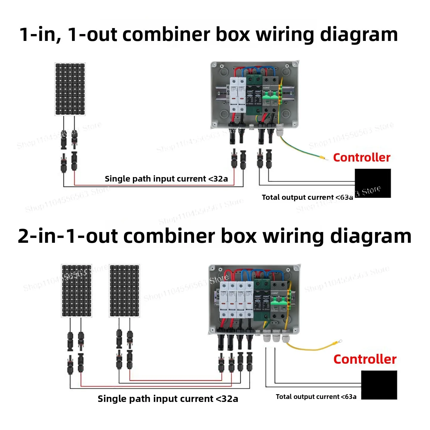 600V photovoltaic DC combiner box 1 in 1 out, lightning protection circuit breaker fuse