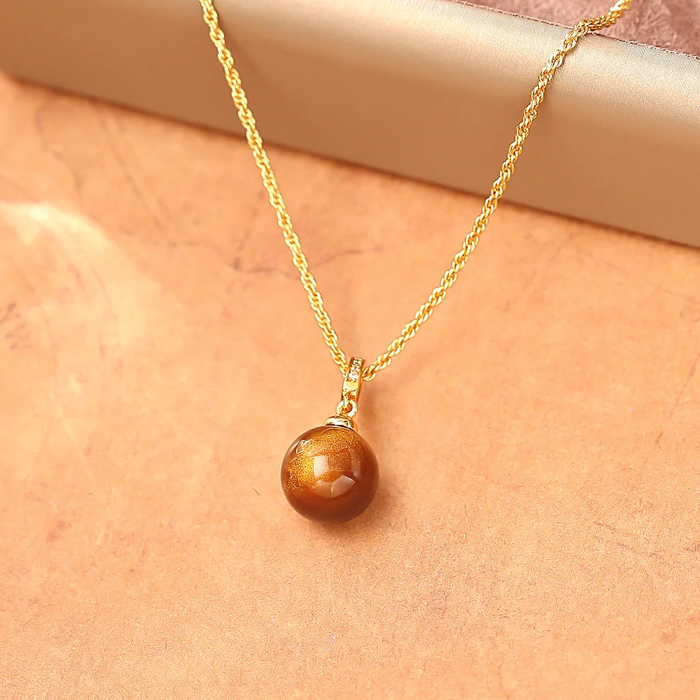 

Fashionable and exquisite Maillard tiger eye stone necklace niche light luxury temperament high-end commuter sweater chain