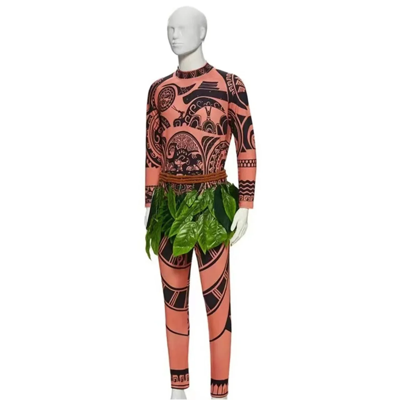Polynesisches Stammes-Demi-Gott-Tattoo-Print-Set aus Oberteil und Hose für Sommer, Halloween, Karneval, Cosplay für Jungen, Männer, Erwachsene und Kinder – Detail 7