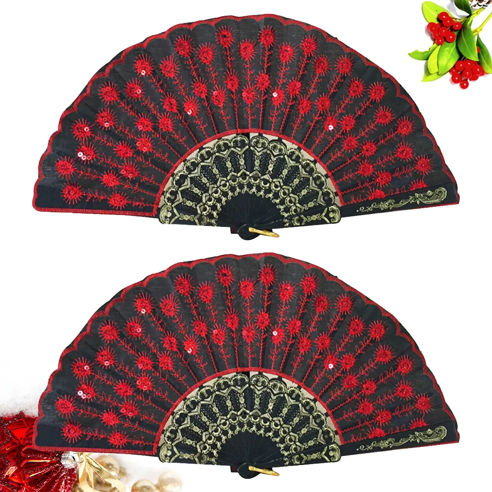 Silk Sensu Folding Fan Spanish/Chinese/Japanese Vintage Retro Fabric Dancing Summer Party Hand Red Handheld