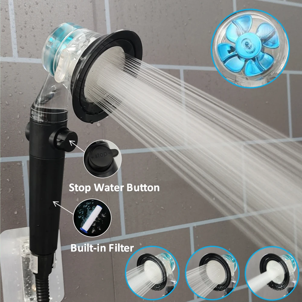 Zloog Turbocharged Shower Head 3 Mode High Pressure Handle Showerhead with Adjustable Button Filter Rainfall Fan Bathroom Shower