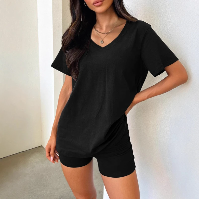 

New V-neck Casual Temperament Solid Color Fashionable Short-sleeved Suit