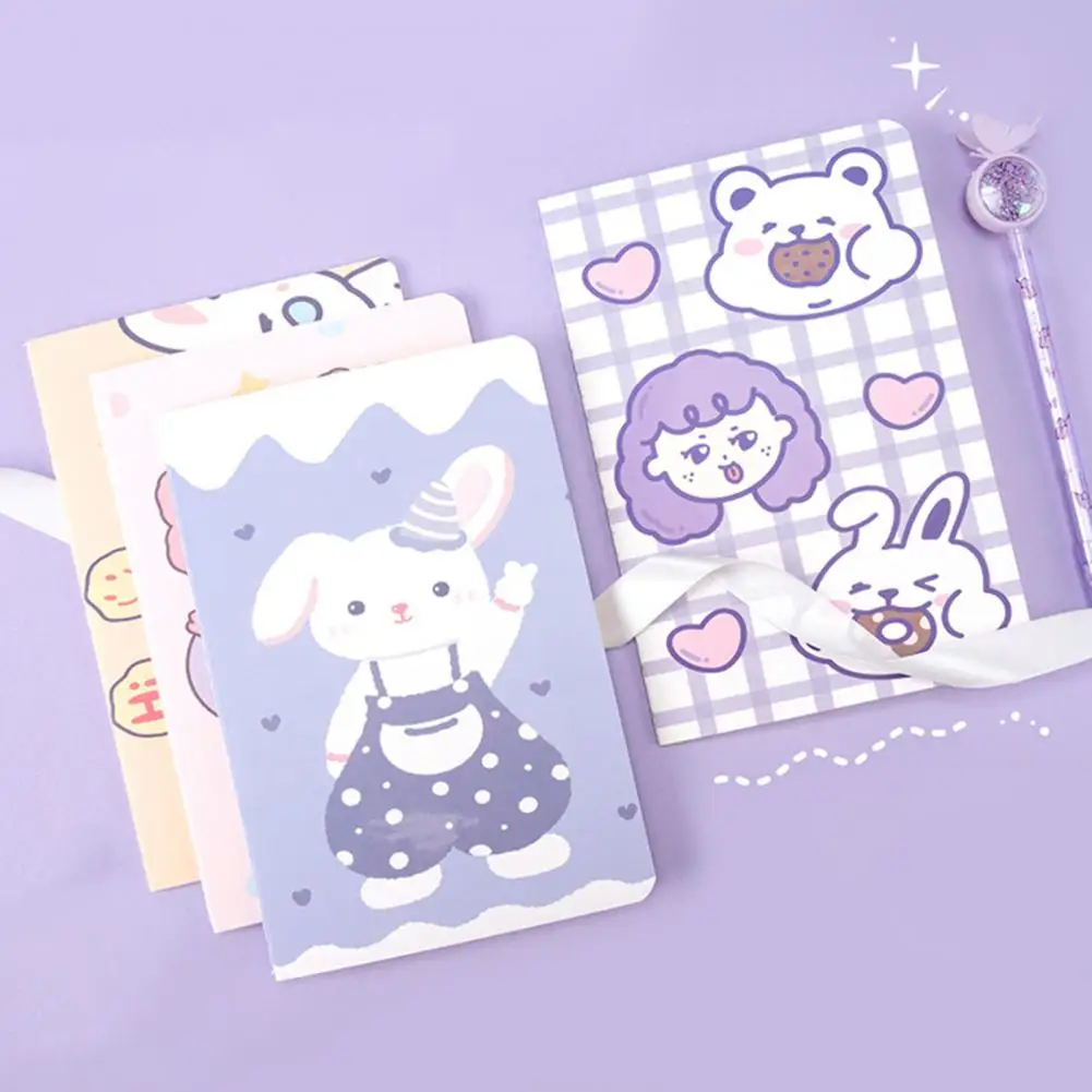 4Pcs A5 Notebooks Smooth to Write Cartoon Pattern Cover Portable Paper Mini Notepads for Students