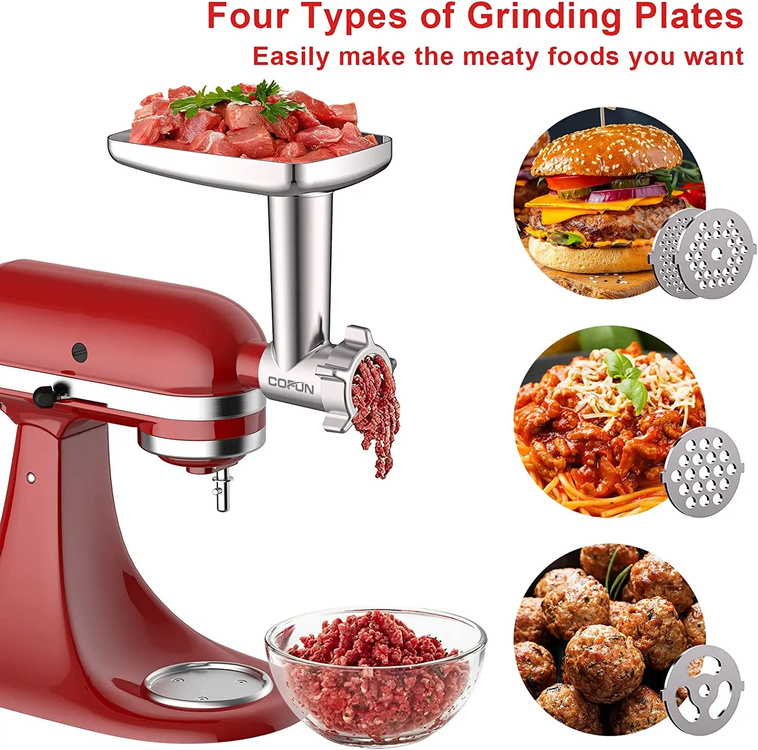 Meat Grinder & Slicer Shredder Attachments for KitchenAid Stand Mixer, Meat Grinder with Sausage Stuffer Tubesand and Slicer