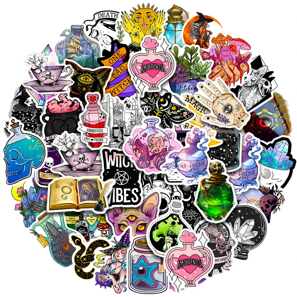 

10/30/50PCS Apotheca Lucky Crystal Sticker Cartoon Magic Witch Decals DIY Phone Skateboard Laptop Luggage Sticker for Kid Toys