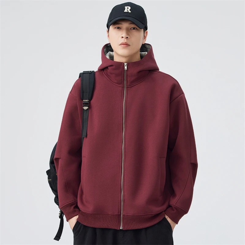 سترة بغطاء للرأس ثقيلة الوزن أمريكية فضفاضة بسحاب متباين للزوجين للخريف والشتاء سترة يابانية متعددة الاستخدامات من القطن #1