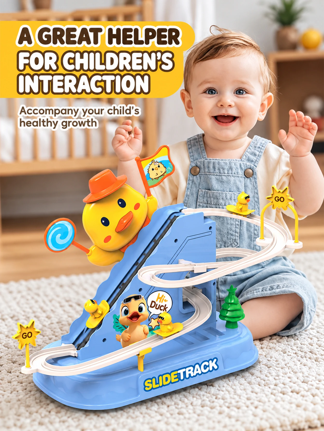 Kids' little duck stair-climbing toy, electric track duck slide with lights and music, educational early learning toy