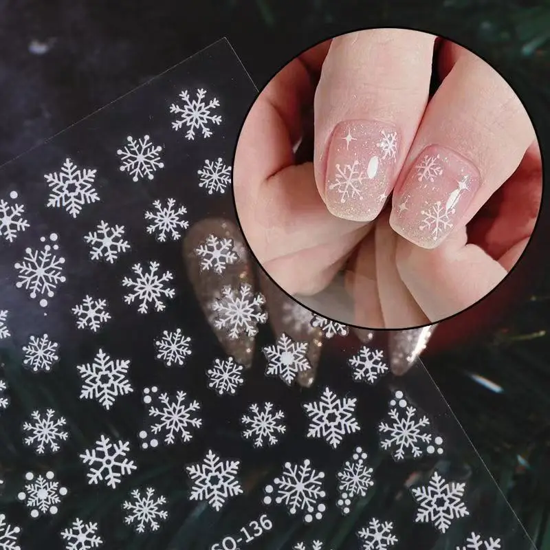 Hot Selling Christmas Nail Art Stickers 3D Embossed Snowflake Design Self Adhesive Waterproof Decals for Manicure