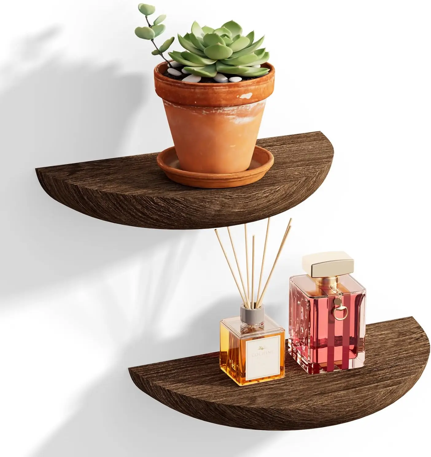 

Solid Wood Half Round Floating Shelves | Elegant Wall Decor for Living Room, Bathroom, Bedroom, Office, Kids Room